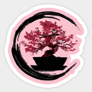 moyogi cherry blossom bonsai - Sumi inspired enso circle bonsai tree Sticker